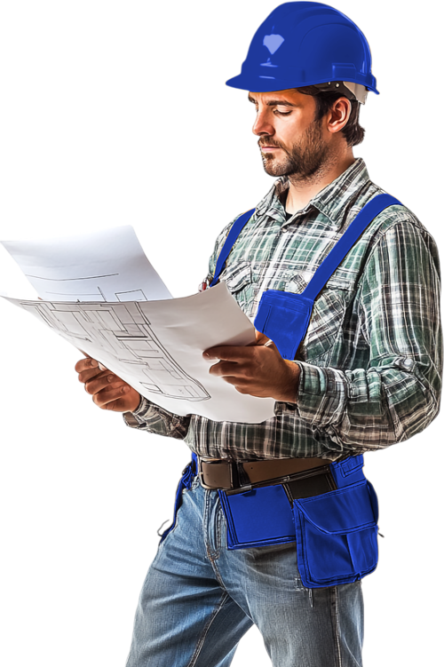 Handwerker mit Zeichnung